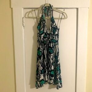 Express black, white & teal‎ halter dress Small